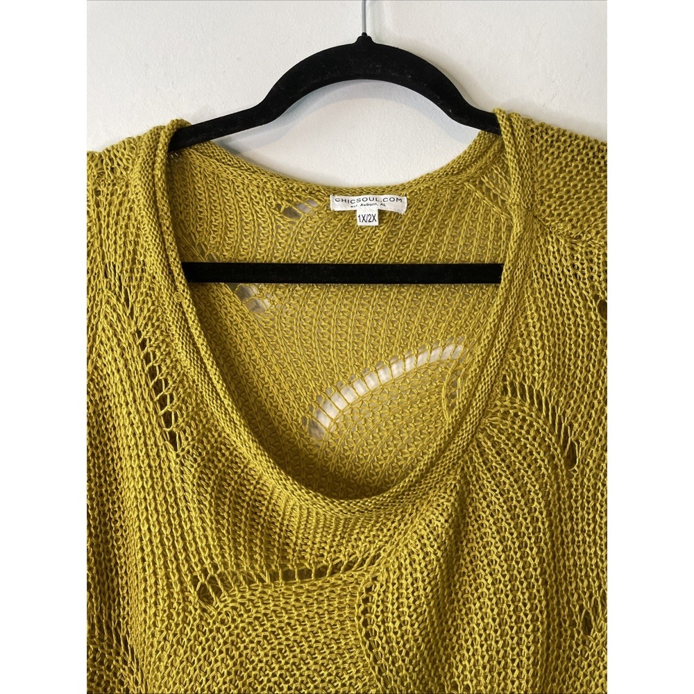 ChicSoul 1X/2X‎ Mustard Open Knit Sweater Oversized Tunic Pullover Boho - Picture 6 of 15